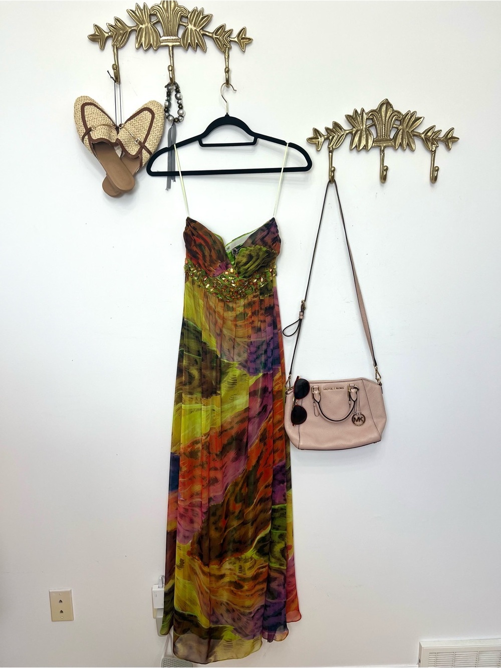 Empire waist Beaded Multicolor Tropical bling Maxi Dress 2 - Picture 12 of 12